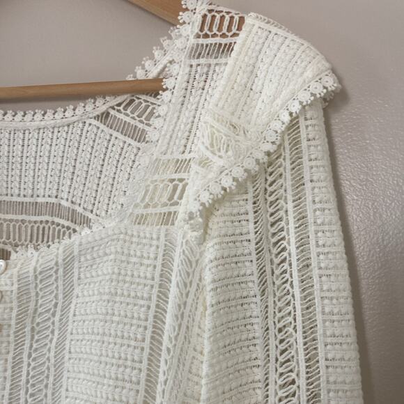 Sezane Diana Crochet Lace Long Sleeve Ruffle Mini Dress Ecru Cream Size 4 - Picture 10 of 16